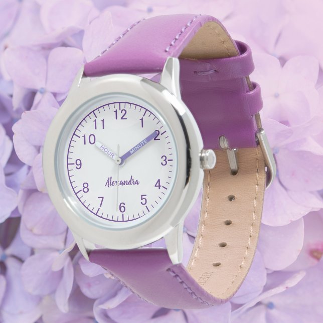 Custom Girl Name Stainless Steel Purple Strap Kid Watch (Creator Uploaded)