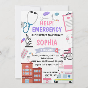 Custom Girl Nurse Doctor Pretend Birthday Invitation