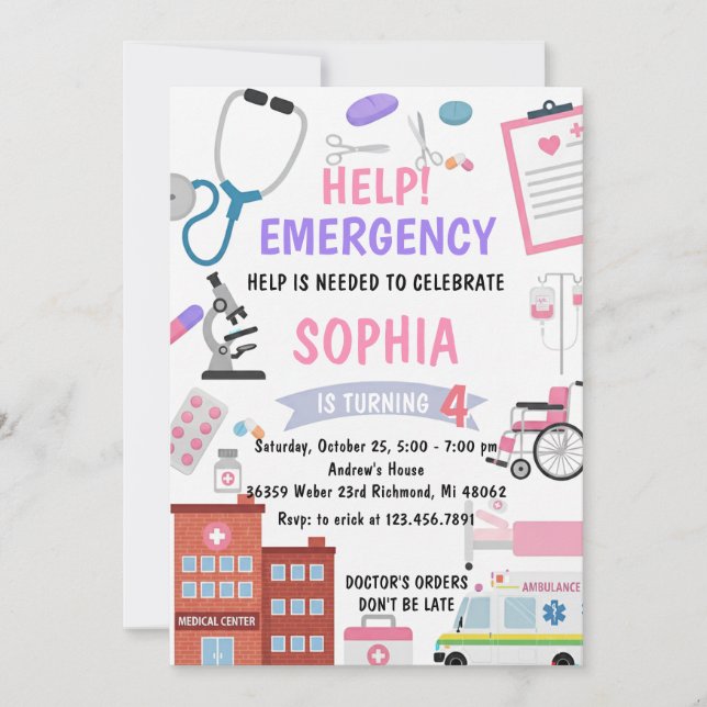 Custom Girl Nurse Doctor Pretend Birthday  Invitation (Front)
