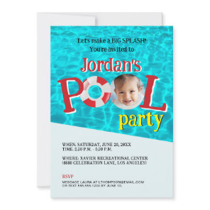 Custom Girl Photo Birthday Swimming Pool Party  Invitation