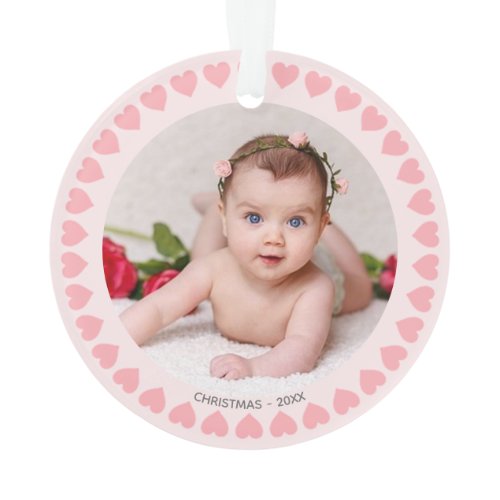 Custom Girl Photo &amp; Pink Hearts Ornament