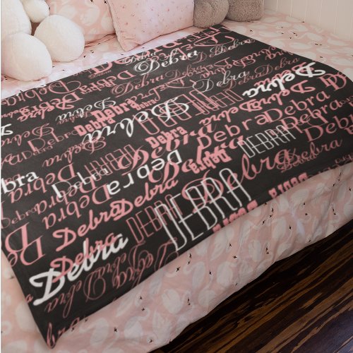 custom girl pink names personalized black baby blanket