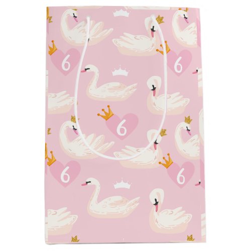 Custom Girl Royal Swan Princess Pink Birthday Medium Gift Bag