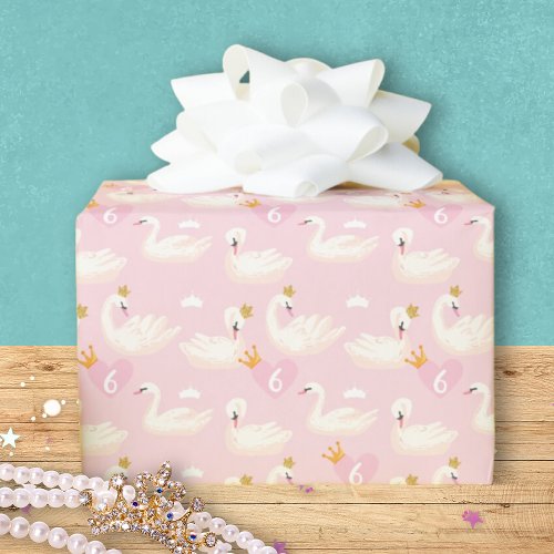 Custom Girl Royal Swan Princess Pink Birthday Wrapping Paper