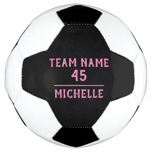 Custom Girl Soccer Ball Pink Black Name Number
