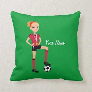 Custom Girl Soccer Decor Pillow