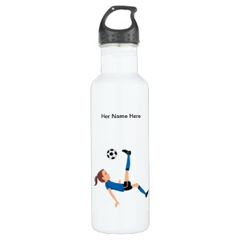 Custom Girl Soccer Player Themed Water Bottle by ArtbyMonica at Zazzle