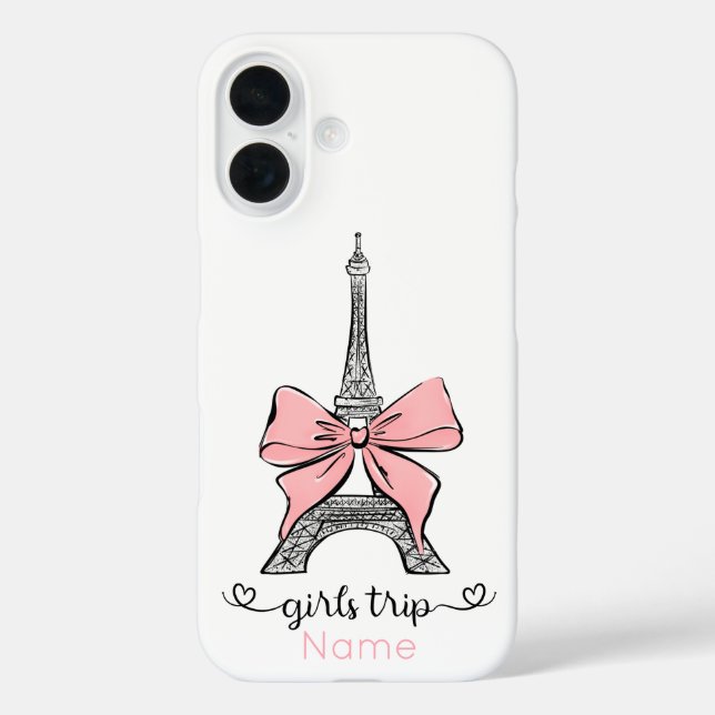Custom Girl Trip Eiffel Tower & Pink Bow Case-Mate iPhone Case (Back)