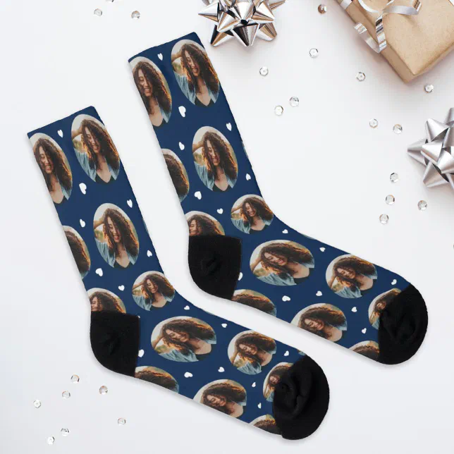 Custom Girlfriend Photo Navy Blue Love Socks Zazzle