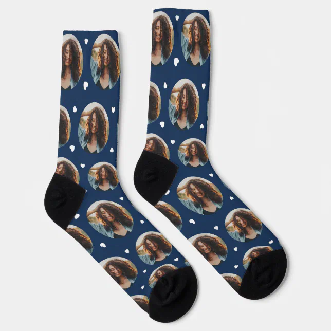 Custom Girlfriend Photo Navy Blue Love Socks Zazzle