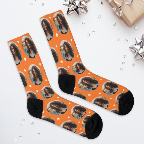 Custom Girlfriend Photo Orange Love Socks