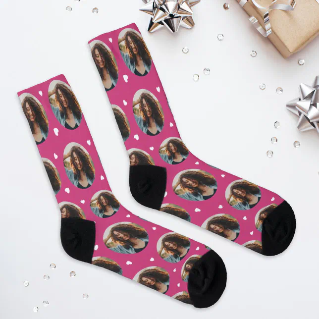 Custom Girlfriend Photo Pink Love Socks Zazzle
