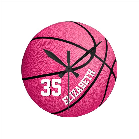 custom girls basketball pink round clock