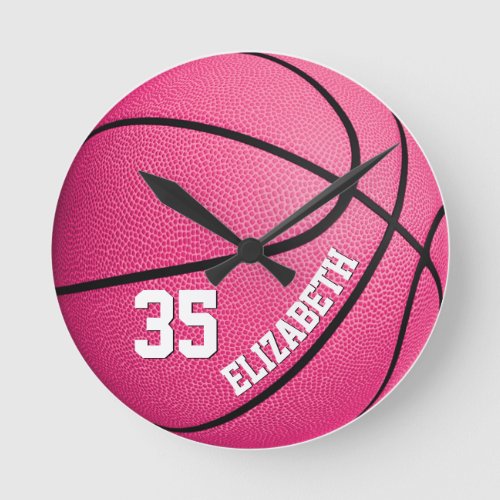 custom girls basketball pink round clock