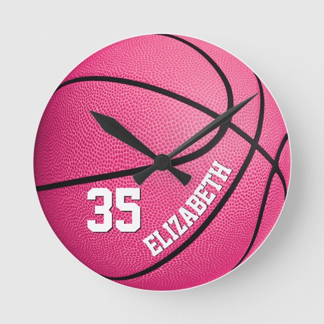 custom girls basketball pink round clock (Front)