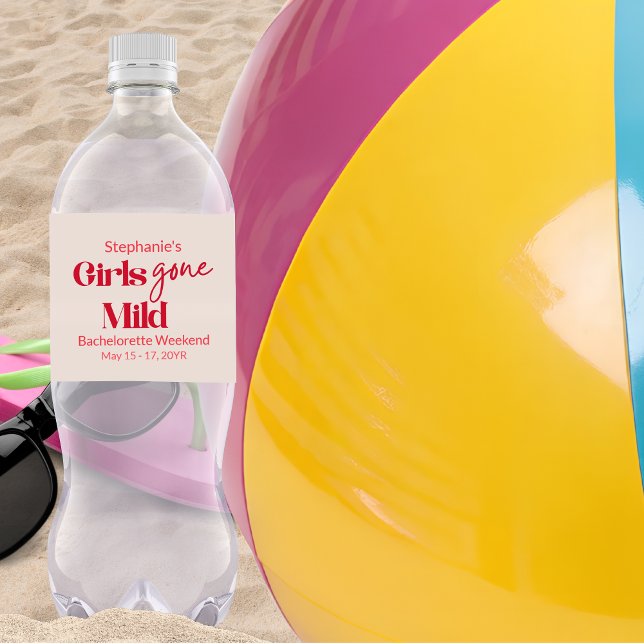Custom Girls Gone Mild Bachelorette Beach Weekend Water Bottle Label (Custom Elegant Red Typography Girls Gone Mild Water Bottle Label)