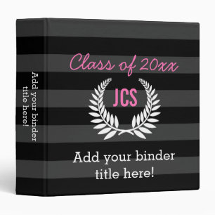 Custom Girls Graduation Party Black Pink Monogram Binder