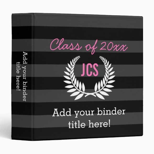Custom Girls Graduation Party Black Pink Monogram Binder (Front/Spine)