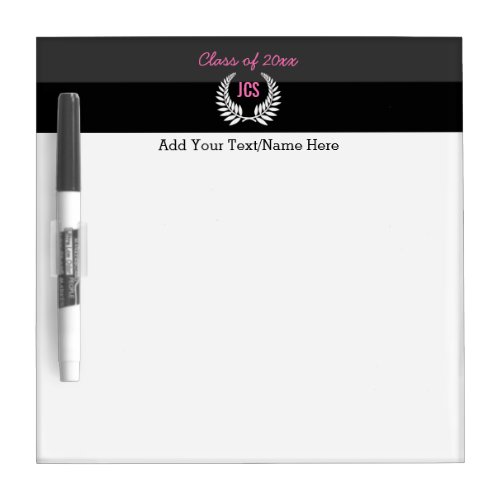 Custom Girls Graduation Party Black Pink Monogram Dry_Erase Board