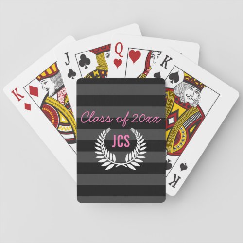 Custom Girls Graduation Party Black Pink Monogram Poker Cards