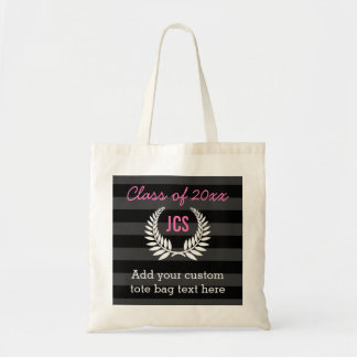 Custom Girls Graduation Party Black Pink Monogram Tote Bag