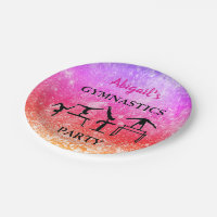 Custom Girls Gymnastics Birthday Rainbow Sparkle Paper Plate