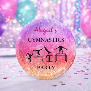 Custom Girls Gymnastics Birthday Rainbow Sparkle Paper Plates
