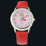 Custom Girls Name Cute Cat Kids Watch<br><div class="desc">Make time-telling fun and personal with this Custom Girls Name Cute Cat Kids Watch. Featuring an adorable cat design and vibrant colors, this watch is perfect for young girls who love playful, animal-themed accessories. The watch face can be personalized with your child’s name, making it a unique and special gift...</div>