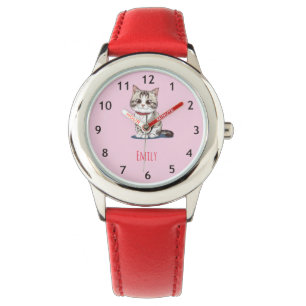 Custom Girls Name Cute Cat Kids Watch