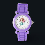 Custom Girls Name Cute Mermaid Kids Personalized Watch<br><div class="desc">Custom Girls Name Cute Mermaid Kids Personalized watch in pink and black.</div>