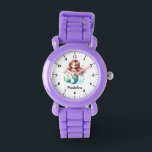 Custom Girls Name Cute Mermaid Kids Personalized Watch<br><div class="desc">Custom Girls Name Cute Mermaid Kids Personalized watch in pink and black.</div>
