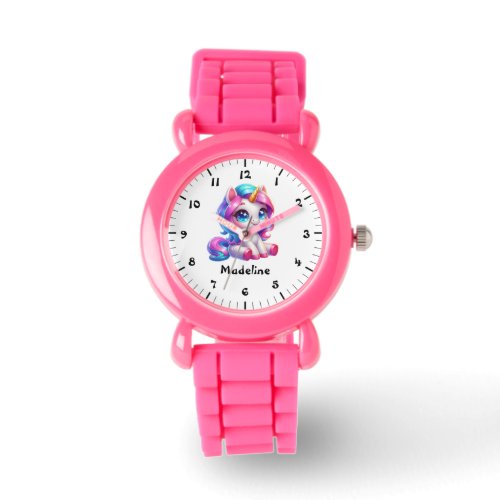 Custom Girls Name Cute Unicorn Kids Personalized Watch