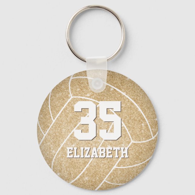 custom girl's name gold volleyball backpack tag keychain (Front)