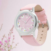 Custom Girls Name Pink Daisy Kids Watch