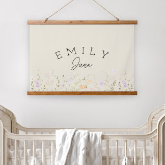 Custom Girls Name Sign Wildflower Nursery Decor Hanging Tapestry