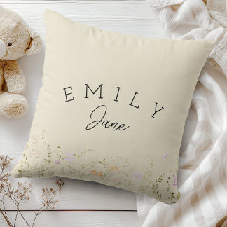 Custom Girls Name Sign Wildflower Nursery Decor Throw Pillow