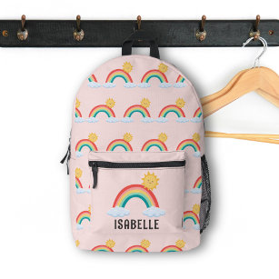 Custom Girls Name Whimsical Rainbow Kids Pink Printed Backpack