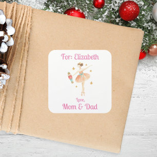 Custom Girls Nutcracker Ballet Christmas Gift Square Sticker