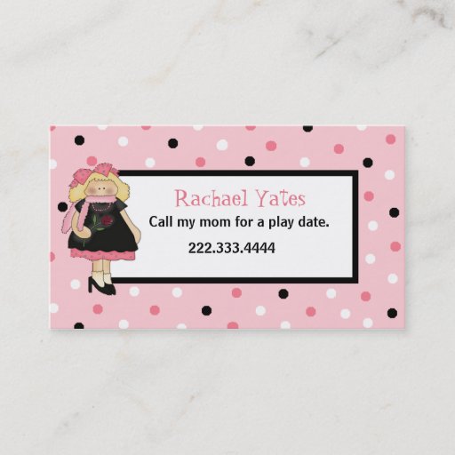 Customizable Custom Girl's Play Date Enclosure Card Business Card