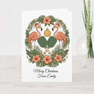 Custom Girl's Preppy Pickleball Tropical Christmas Card