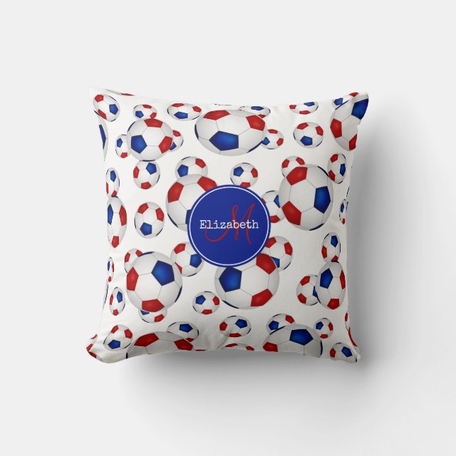 custom girls' soccer red white and blue throw pillow (Front)