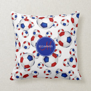 custom girls' soccer red white and blue throw pillow