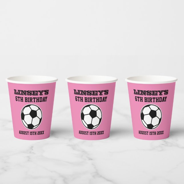 Custom girl's soccer sports Birthday party pink Paper Cups (Multi)