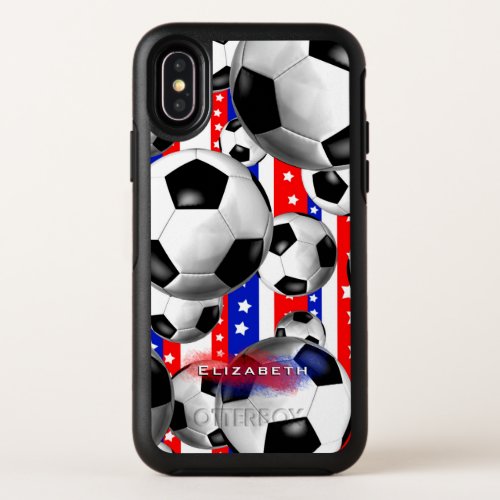 custom girls soccer stars stripes red white blue OtterBox symmetry iPhone x case