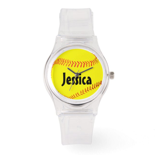 Custom Girls Sporty Pink FastpitchSoftball Watch (Front)