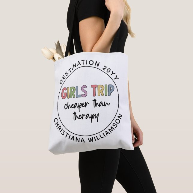Custom Girls Trip Cheaper Than Therapy Girls Vacay Tote Bag (Close Up)