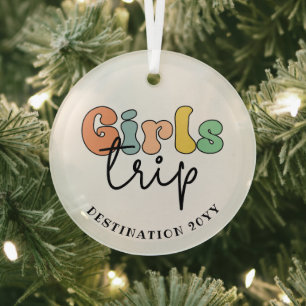 Custom Girls Trip Cute Girls weekend vacation Glass Ornament