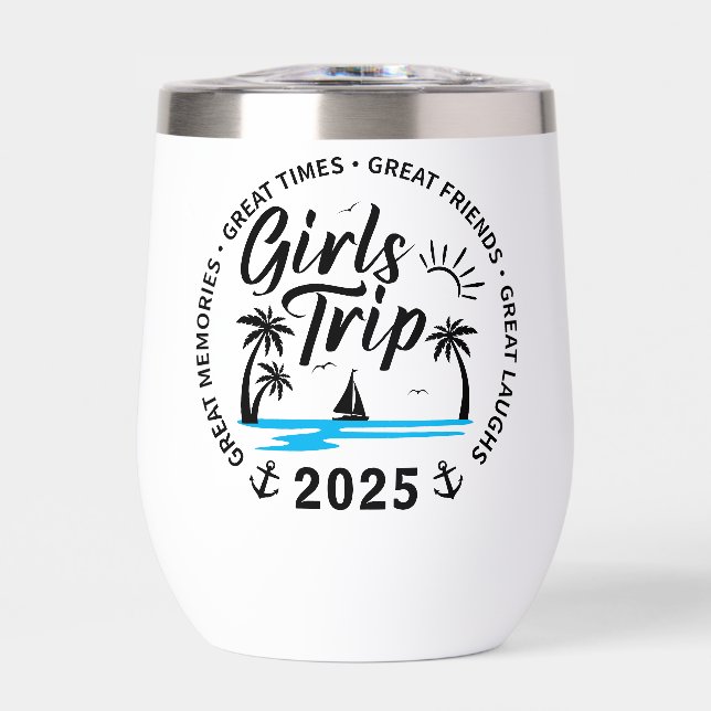 Custom Girls Trip Group Matching Beach Vacation Thermal Wine Tumbler (Front)