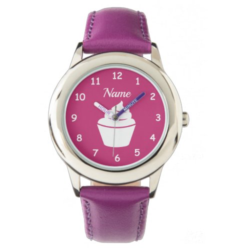 Custom girls watch with cute pink cupcake design