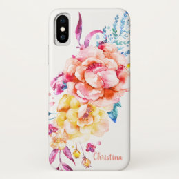 Custom Girly Chic Coral Pretty Watercolor Floral iPhone X Case